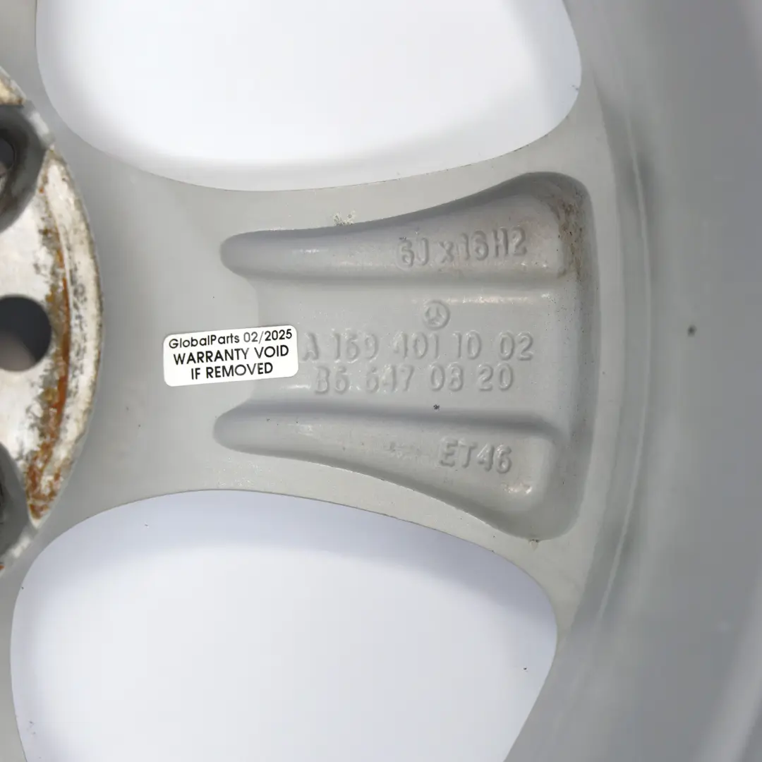 Mercedes W169 W245 Silberne Leichtmetallfelge 16" 6J ET:46 - SKU A1694011002-2 - Teilenummer A1694011002