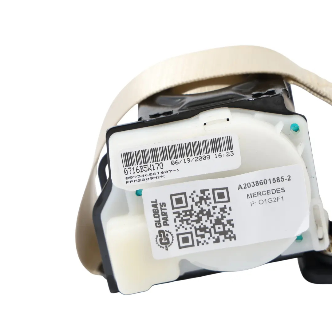 Cinturón Izquierdo Derecho Beige para Mercedes CLK W209 Convertible con número de pieza A2038601585 Mercedes CLK W209 Convertible Cinturón Izquierdo Derecho Beige - SKU A2038601585-2 - Número de pieza A2038601585
