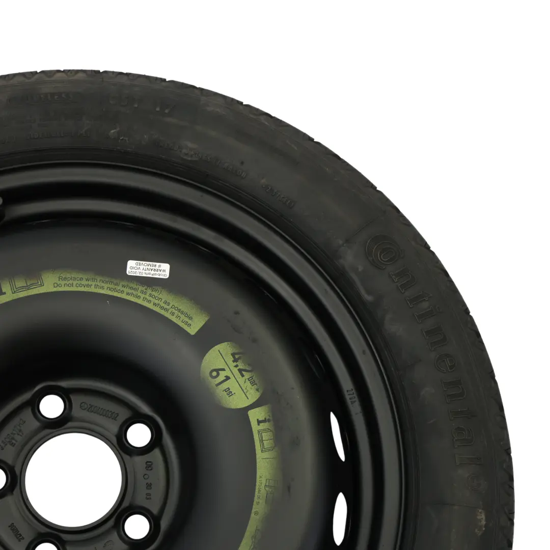 Ersatzrad Mercedes W203 C209 Stahlreifen R17 3.5J ET:17 125/80 für mit Teilenummer A2094000302 Ersatzrad Mercedes W203 C209 Stahlreifen R17 3.5J ET:17 125/80 - SKU A2094000302-3 - Teilenummer A2094000302