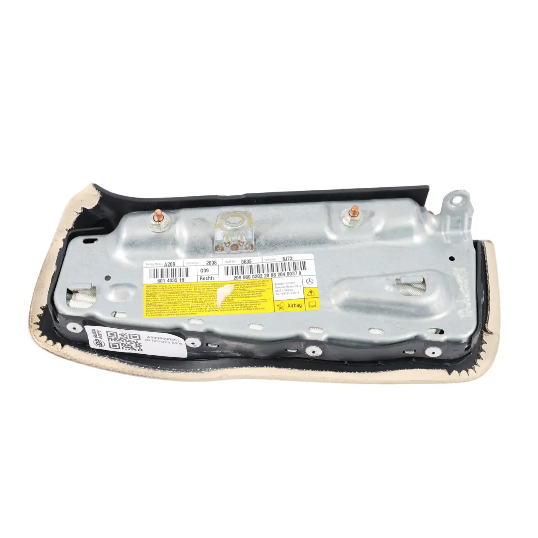 Front Seat Side Air Module Right O/S Leather to Mercedes CLK W209 with Part number A2098600202 Mercedes CLK W209 Front Seat Side Air Module Right O/S Leather - SKU A2098600202 - Part number A2098600202
