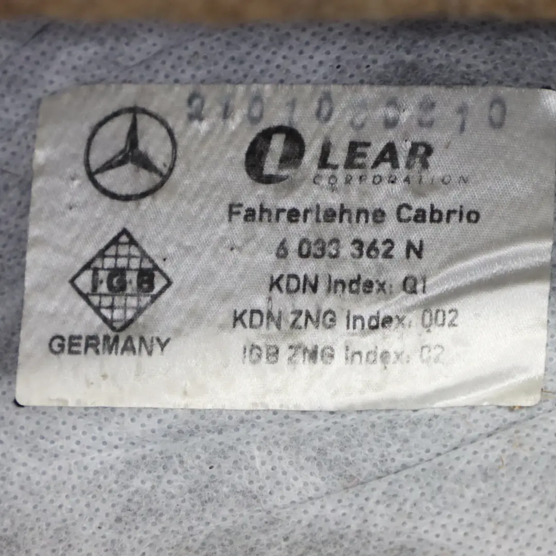 Mercedes A209 Funda Respaldo Delantero Izquierdo Calefactable Cuero Nappa Pepple - SKU A2099106993 - Número de pieza A2099106993