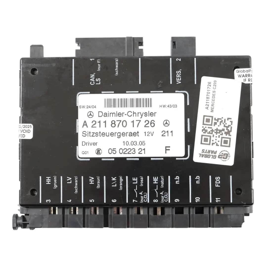 Mercedes C209 Module Commande Commutateur Siège Avant Gauche - SKU A2118701726 - Numéro de pièce A2118701726