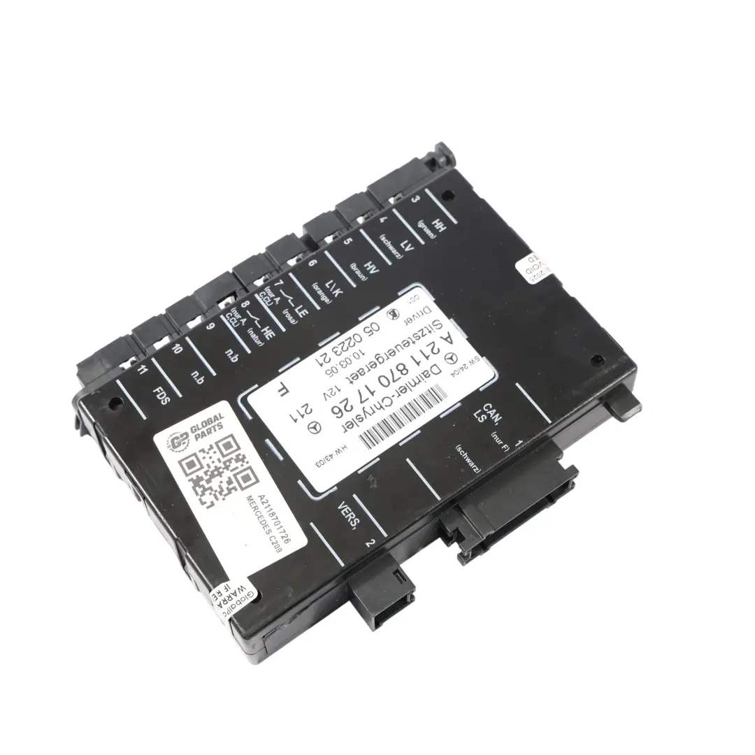 Module Commande Commutateur Siège Avant Gauche pour Mercedes C209 à propos du numéro de pièce A2118701726 Mercedes C209 Module Commande Commutateur Siège Avant Gauche - SKU A2118701726 - Numéro de pièce A2118701726