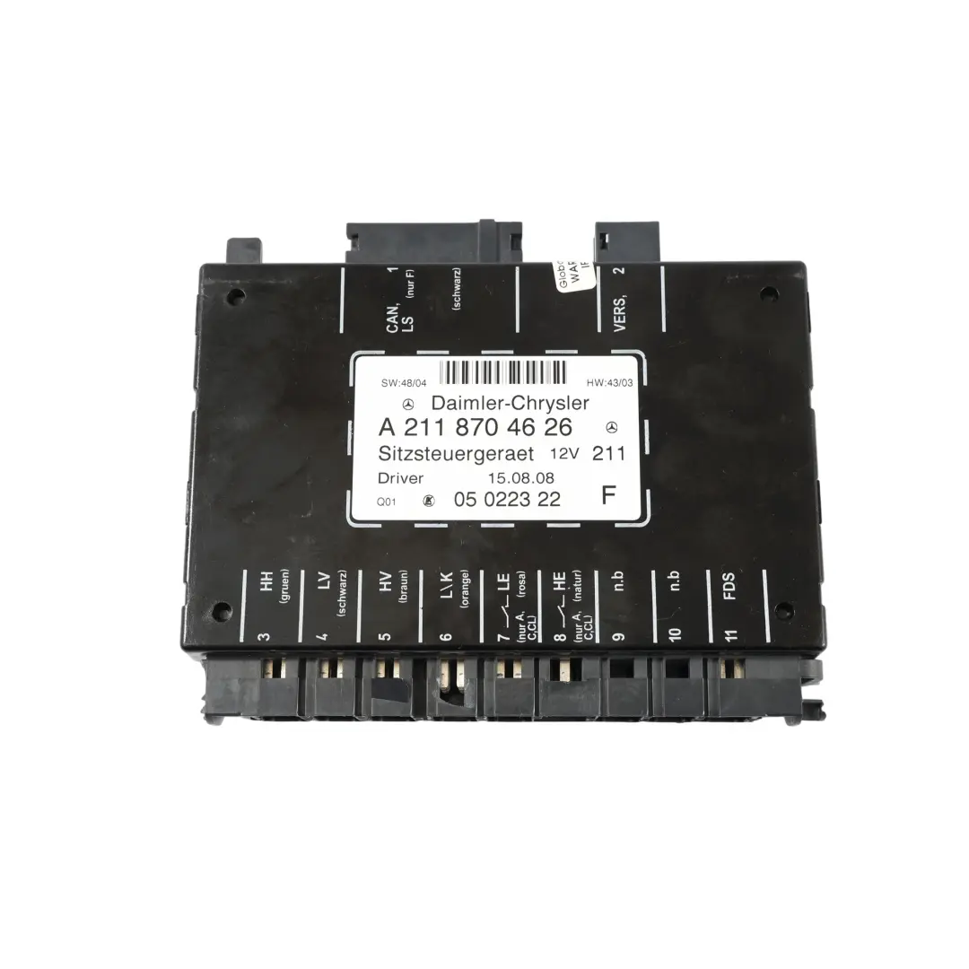 Moduł Sterownik Fotela Kierowcy do Mercedes W203 A209 W211 o numerze A2118704626 Mercedes W203 A209 W211 Moduł Sterownik Fotela Kierowcy - SKU A2118704626 - Numer Części A2118704626