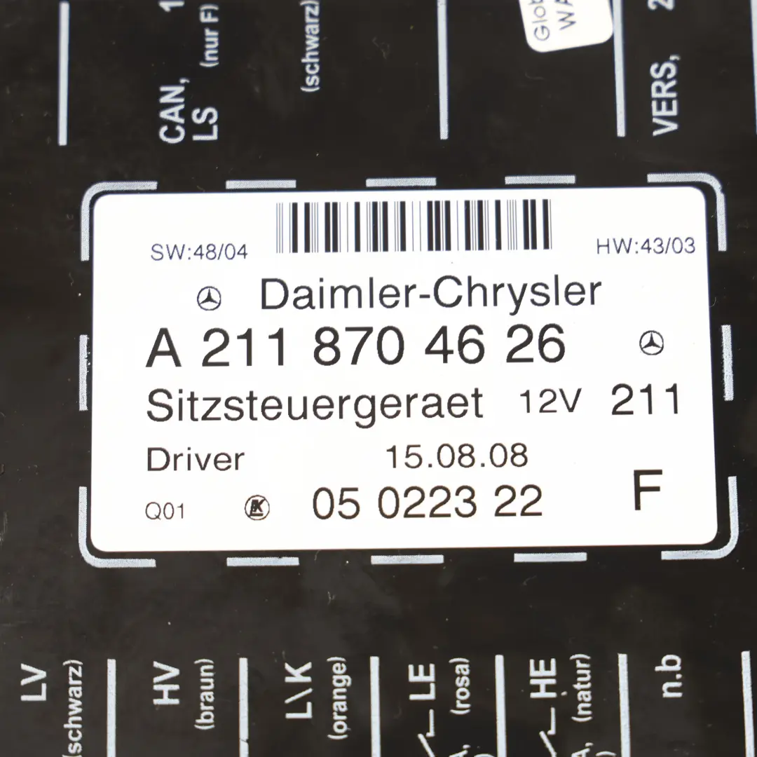  Driver Seat ECU Mercedes W203 A209 W211 Memory Control Unit Module - SKU A2118704626 - Part number A2118704626