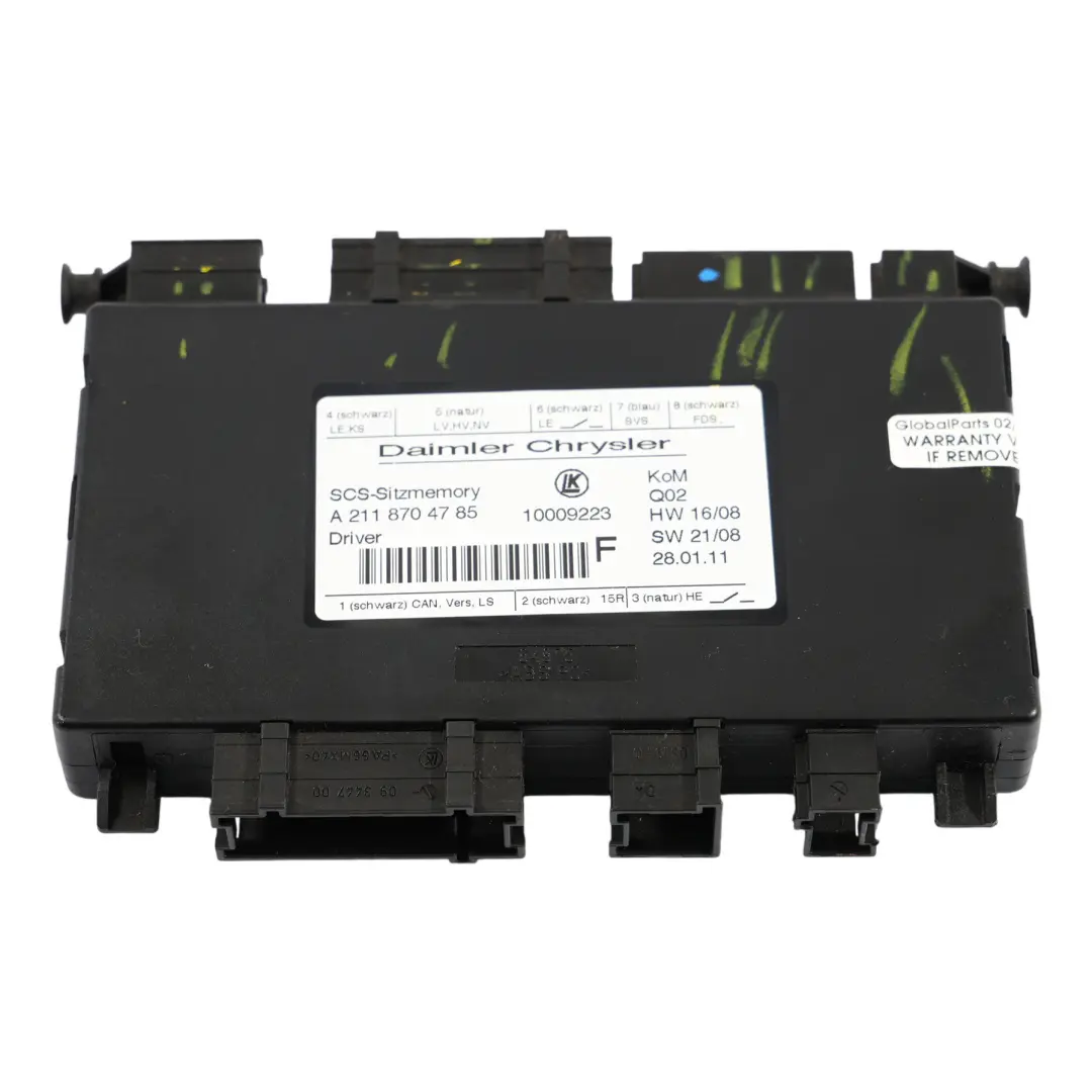 Asiento Delantero Memoria Unidad Izquierda Derecha para Mercedes W211 con número de pieza A2118704785 Mercedes W211 Asiento Delantero Memoria Unidad Izquierda Derecha - SKU A2118704785 - Número de pieza A2118704785