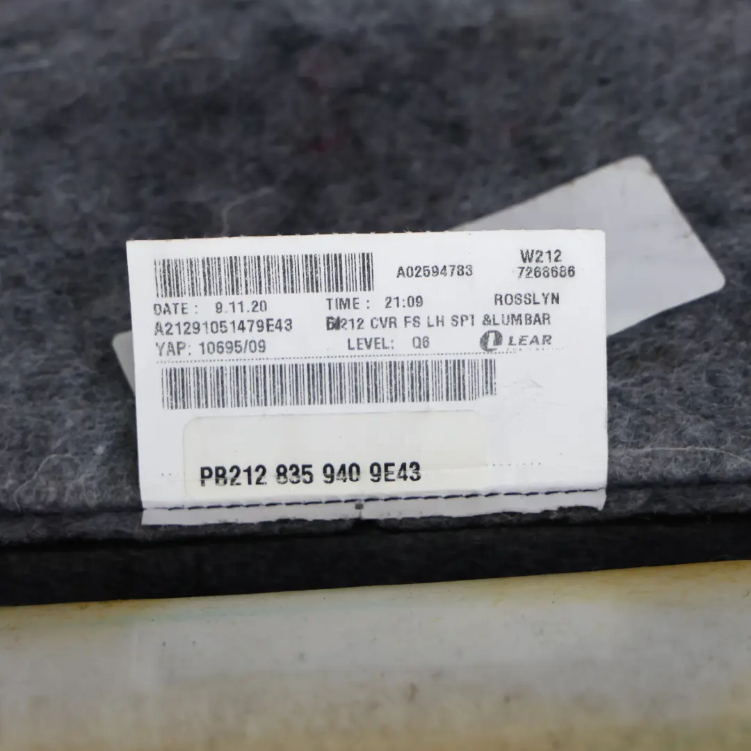 Front Seat Back Rest Driver's Side Electric Leather to Mercedes W212 with Part number A2129105147 Mercedes W212 Front Seat Back Rest Driver's Side Electric Leather - SKU A2129105147 - Part number A2129105147