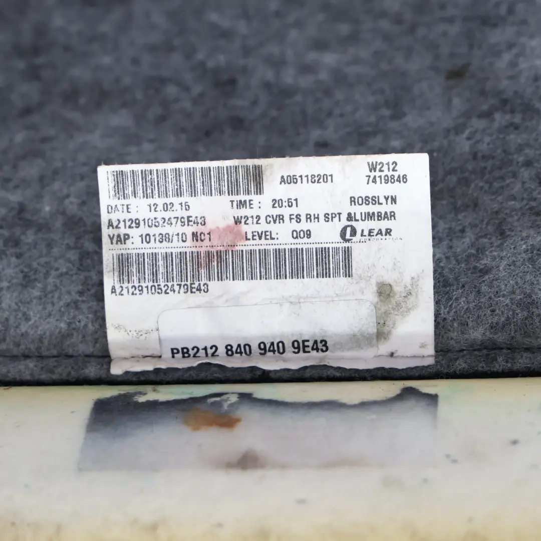 Mercedes W212 Seat Backrest Front Right O/S Electric Heated Black Leather - SKU A2129105247 - Part number A2129105247