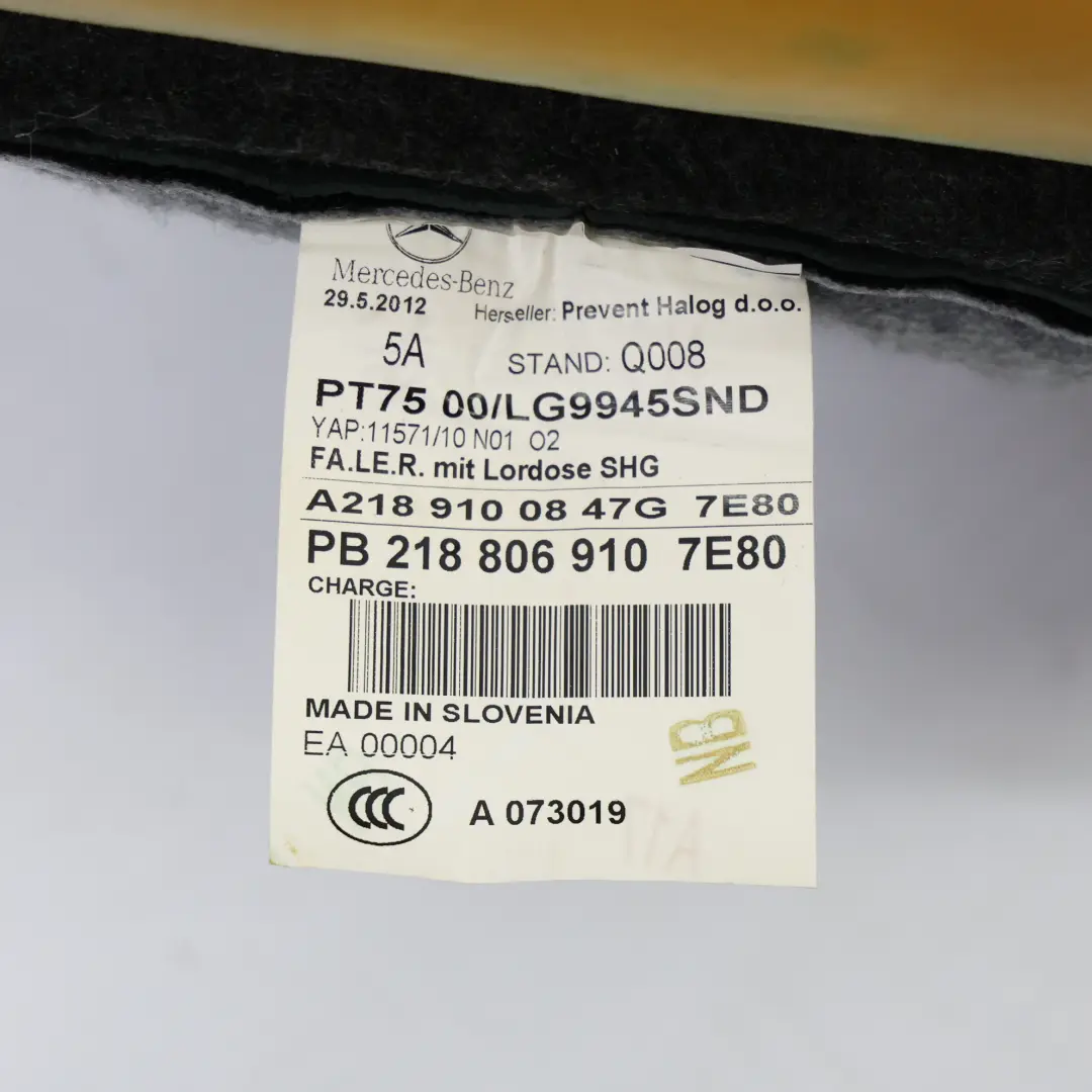 Asiento Calefactable Delantero Respaldo Cuero Derecha para Mercedes X218 con número de pieza A2189100847 Mercedes X218 Asiento Calefactable Delantero Respaldo Cuero Derecha - SKU A2189100847 - Número de pieza A2189100847