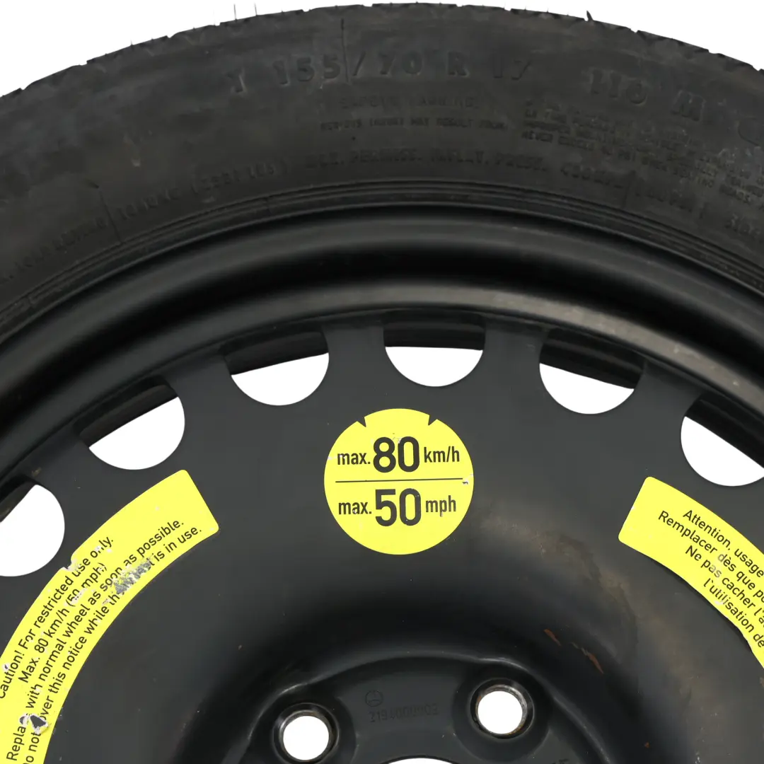 Ruota Scorta Mercedes W211 W212 C218 Compact Steel R17 ET:36 155/70 per con numero di parte A2194000002 Ruota Scorta Mercedes W211 W212 C218 Compact Steel R17 ET:36 155/70 - SKU A2194000002-3 - Numero di parte A2194000002