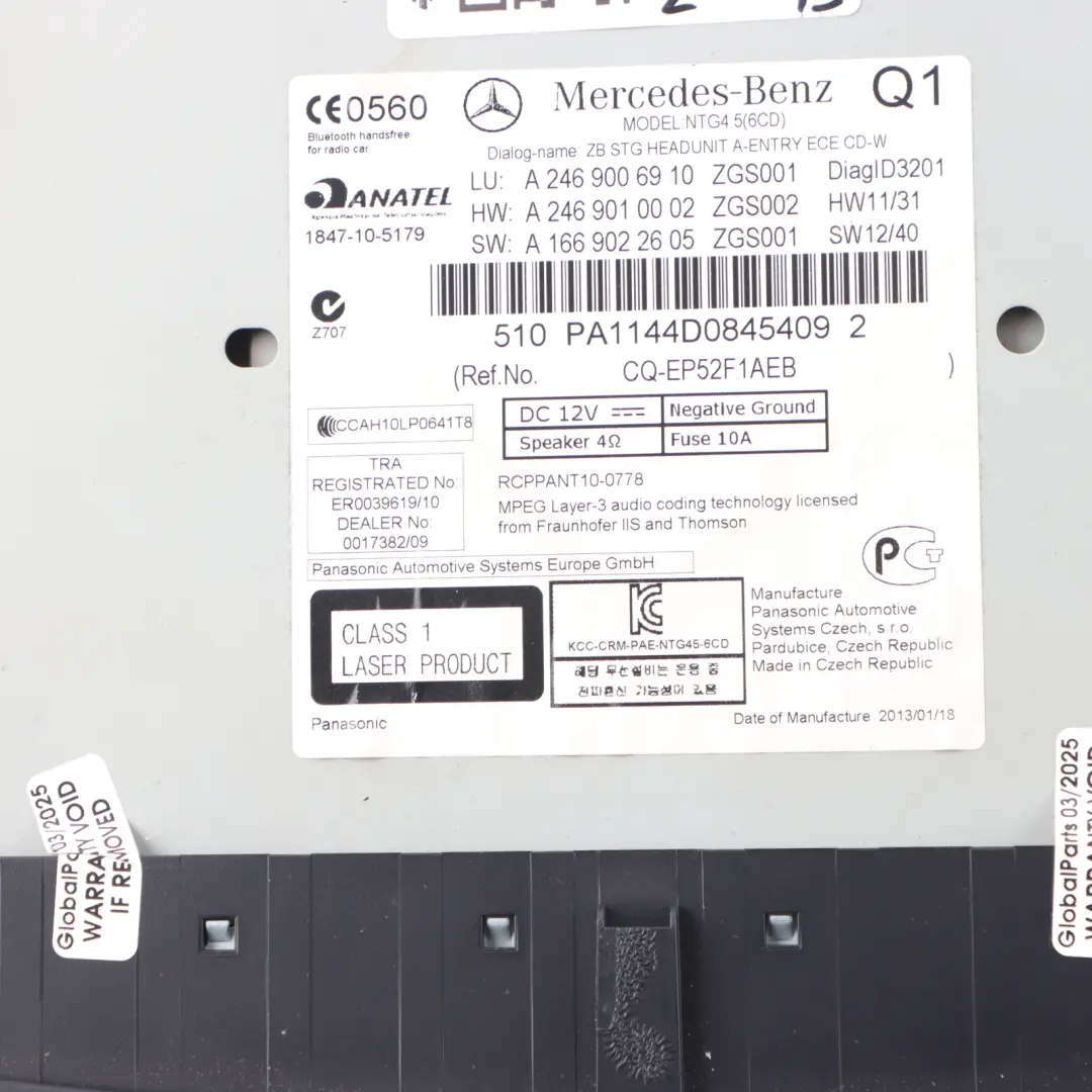 Mercedes W176 Head Unit Radio Media Player Navigation - SKU A2469006910 - Part number A2469006910