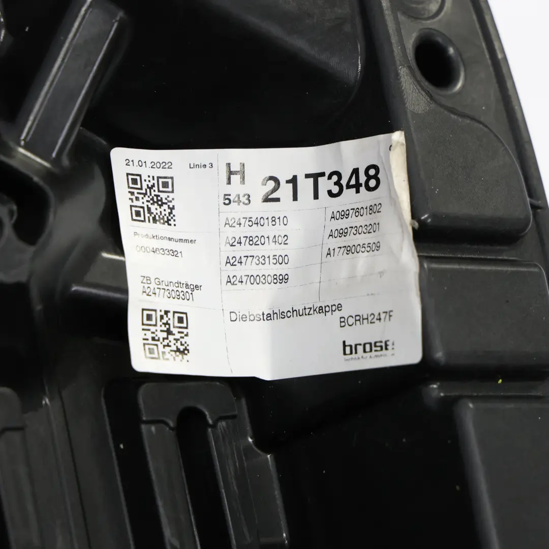 Door Window Lifter Carrier Panel Right O/S to Mercedes H243 Rear with Part number A2477301003 Mercedes H243 Rear Door Window Lifter Carrier Panel Right O/S - SKU A2477301003 - Part number A2477301003