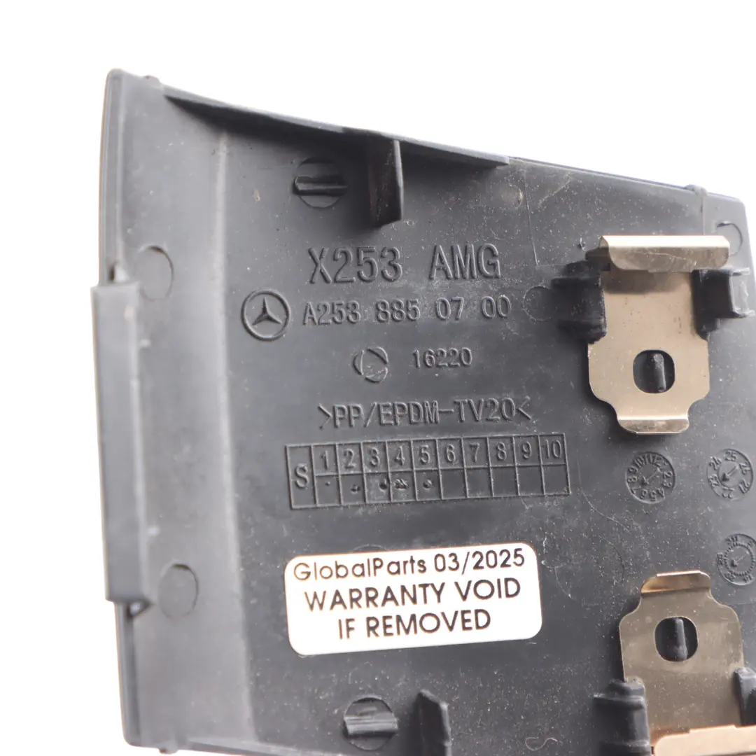 Bumper Towing Eye Hook Flap Cover Trim Panel to Mercedes X253 Rear with Part number A2538850700 Mercedes X253 Rear Bumper Towing Eye Hook Flap Cover Trim Panel - SKU A2538850700 - Part number A2538850700