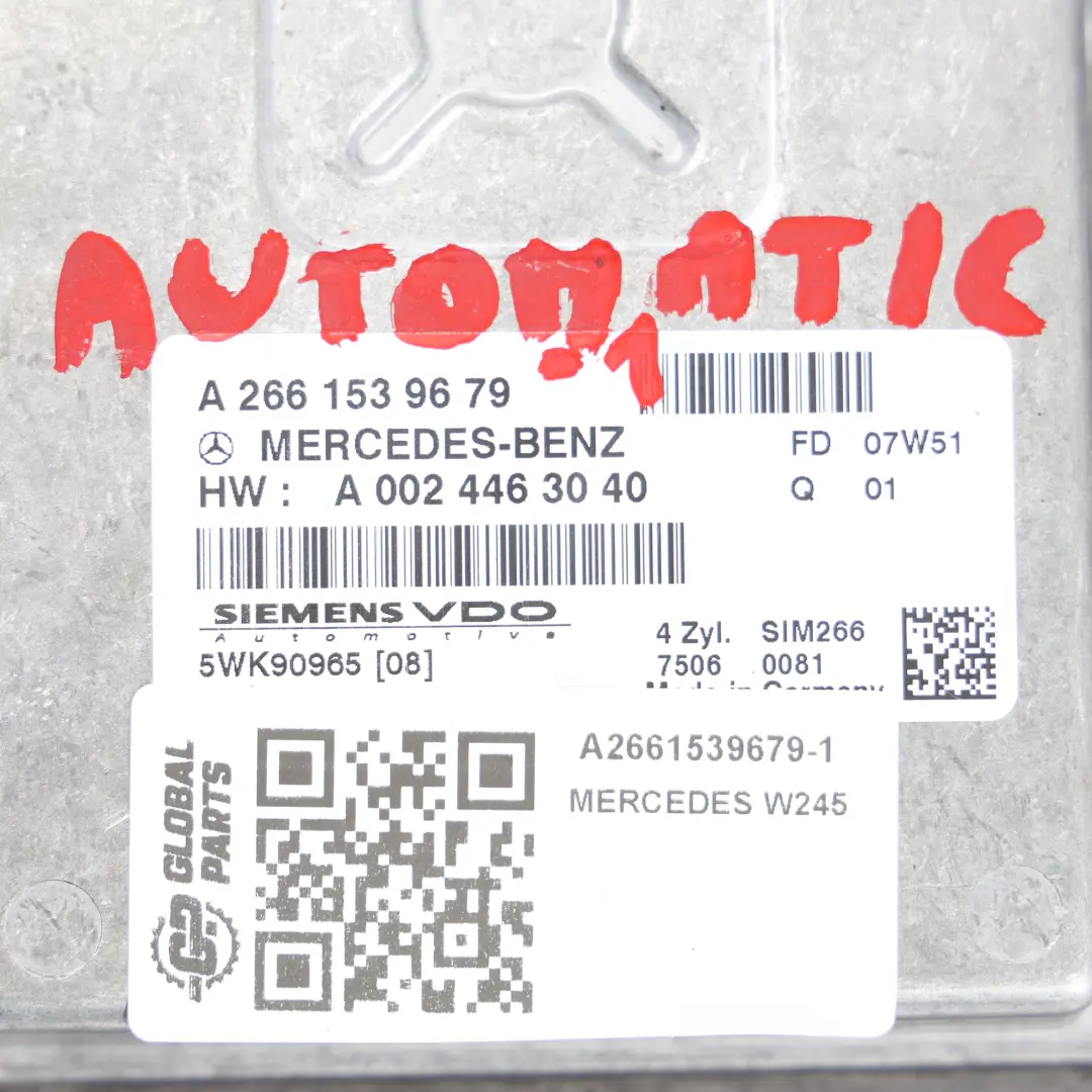 Mercedes W169 W245 B170 M266.940 116HP Engine Control Unit Set - SKU A2661539679-1 - Part number A2661539679