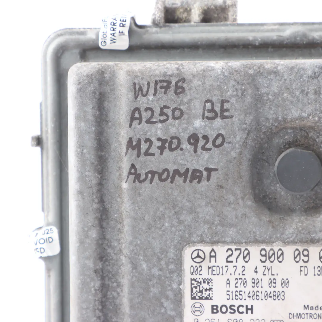 A250 M270.920 BE 211HP Engine Control ECU Automatic to Mercedes W176 with Part number A2709000900 Mercedes W176 A250 M270.920 BE 211HP Engine Control ECU Automatic - SKU A2709000900-5 - Part number A2709000900
