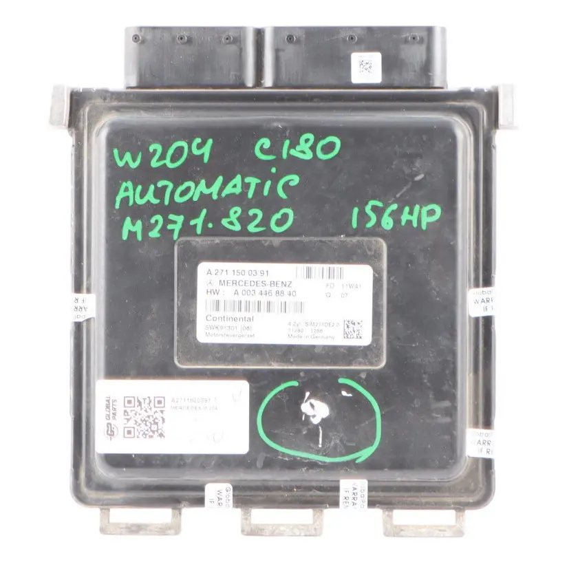 C180 Unité moteur BlueEFFICIENCY 271.820 156HP ECU pour Mercedes W204 à propos du numéro de pièce A2711500391 Mercedes W204 C180 Unité moteur BlueEFFICIENCY 271.820 156HP ECU - SKU A2711500391-7 - Numéro de pièce A2711500391