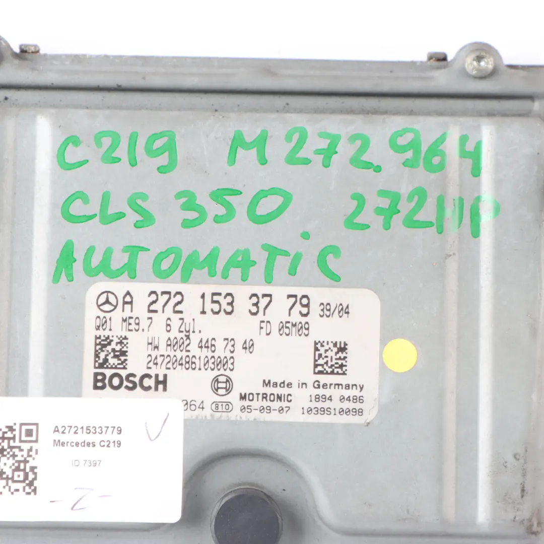CLS350 M272.964 272HP Engine Module Unit ECU Automatic to Mercedes C219 with Part number A2721533779 Mercedes C219 CLS350 M272.964 272HP Engine Module Unit ECU Automatic - SKU A2721533779 - Part number A2721533779