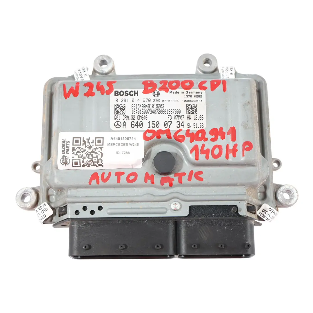A200 B200 CDI OM640.941 140HP Sterownik ECU do Mercedes W169 W245 o numerze A6401500734 Mercedes W169 W245 A200 B200 CDI OM640.941 140HP Sterownik ECU - SKU A6401500734 - Numer Części A6401500734