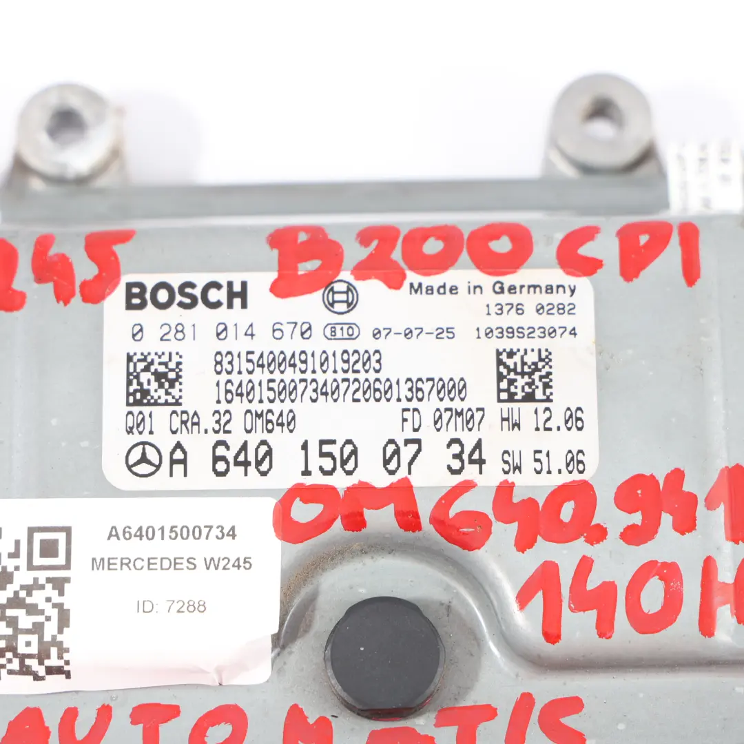 Mercedes W169 W245 A200 B200 CDI OM640.941 140HP Engine Module ECU - SKU A6401500734 - Part number A6401500734
