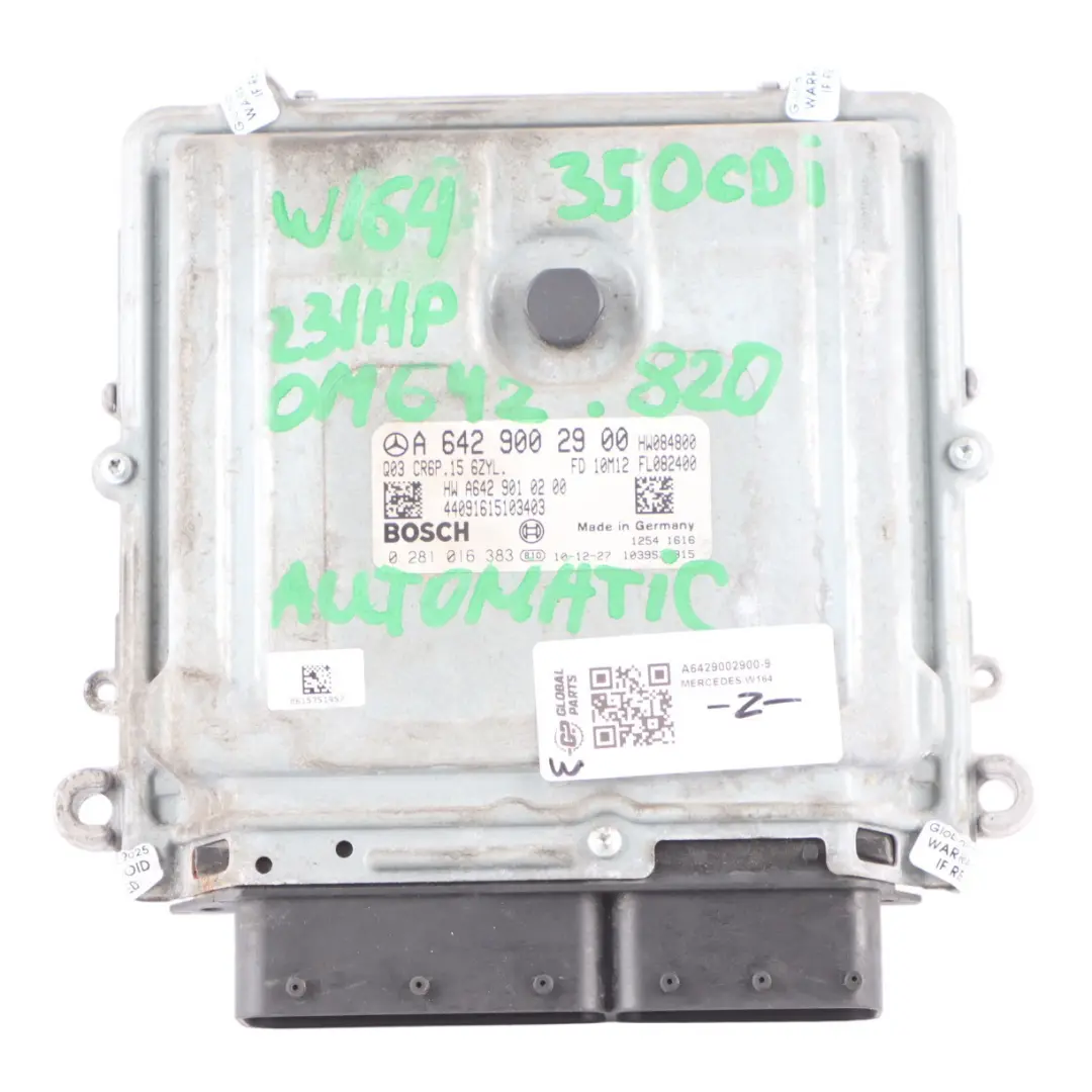 ML350 CDI OM642.820 231HP Komputer Silnika ECU do Mercedes W164 o numerze A6429002900 Mercedes W164 ML350 CDI OM642.820 231HP Komputer Silnika ECU - SKU A6429002900-9 - Numer Części A6429002900