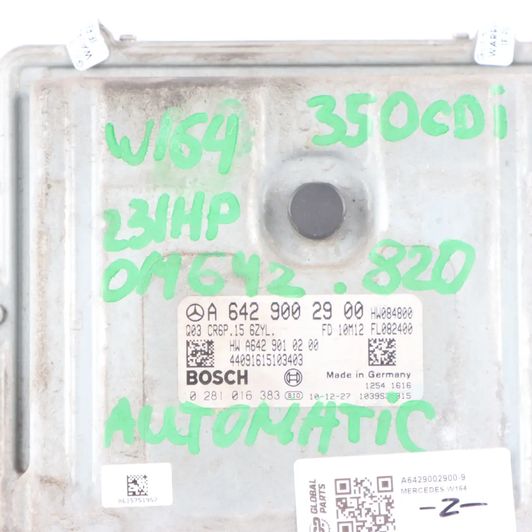 Mercedes W164 ML350 CDI OM642.820 231HP Engine Control Unit ECU - SKU A6429002900-9 - Part number A6429002900