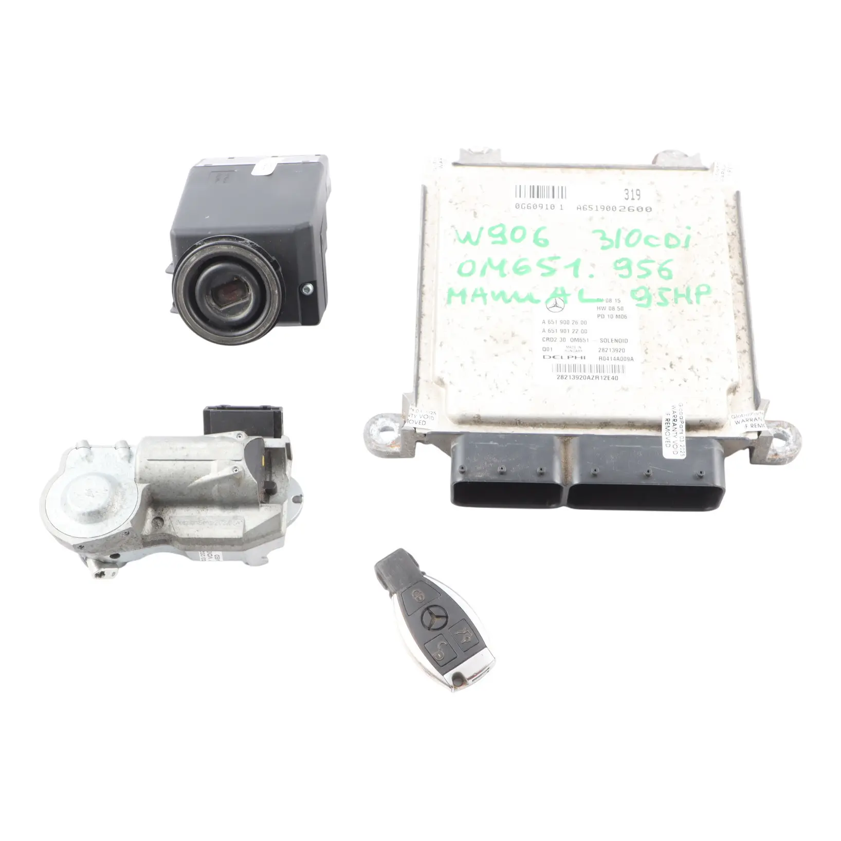 Mercedes W906 310CDI OM651.956 95HP Engine ECU Kit A6519002600 Key Lock Manual