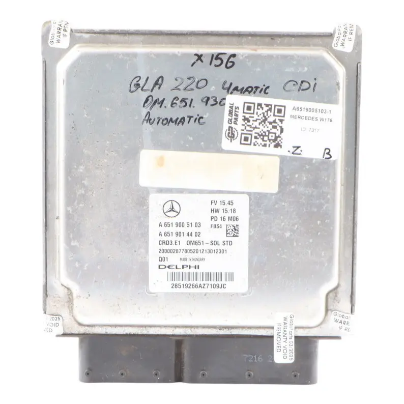 Mercedes GLA 220 X156 4matic 2.1L OM651.930 Engine Control Unit ECU A6519005103