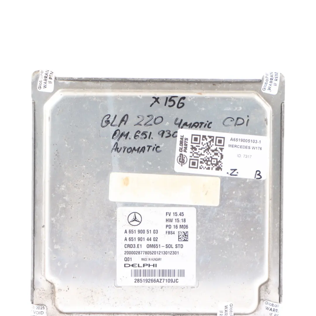 Mercedes GLA 220 X156 4matic 2.1L OM651.930 Engine Control Unit ECU - SKU A6519005103-1 - Part number A6519005103