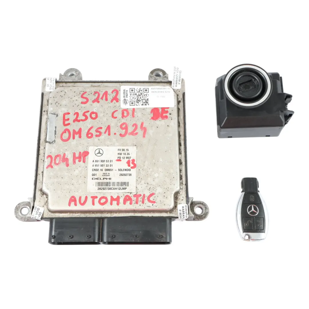 E250CDI BE OM651.924 204HP Motore Modulo ECU Kit per Mercedes S212 con numero di parte A6519005301 Mercedes S212 E250CDI BE OM651.924 204HP Motore Modulo ECU Kit - SKU A6519005301-13 - Numero di parte A6519005301