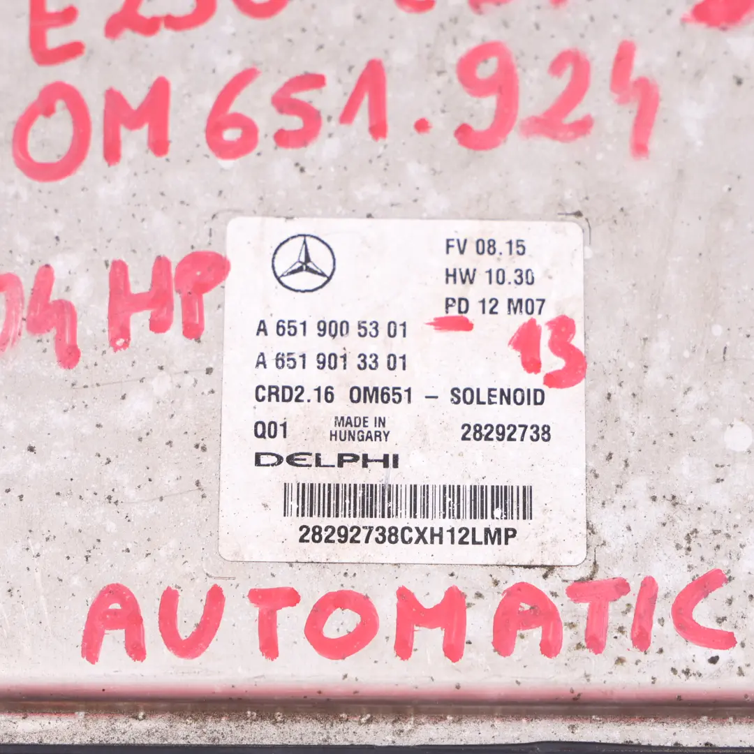 E250CDI BE OM651.924 204HP Motore Modulo ECU Kit per Mercedes S212 con numero di parte A6519005301 Mercedes S212 E250CDI BE OM651.924 204HP Motore Modulo ECU Kit - SKU A6519005301-13 - Numero di parte A6519005301