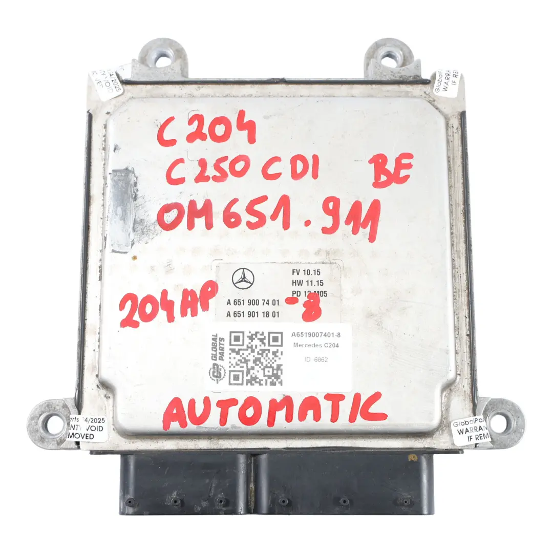 Mercedes C204 C250CDI OM651.911 204HP BlueEFFICIENCY Engine ECU Unit - SKU A6519007401-8 - Part number A6519007401