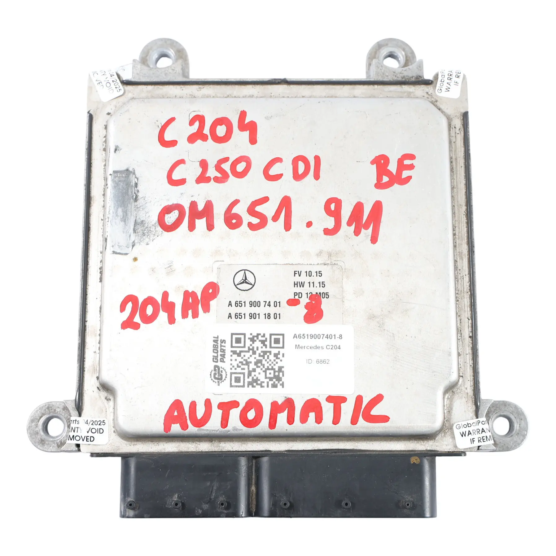 Mercedes C204 C250CDI OM651.911 204HP BlueEFFICIENCY Engine ECU Unit A6519007401