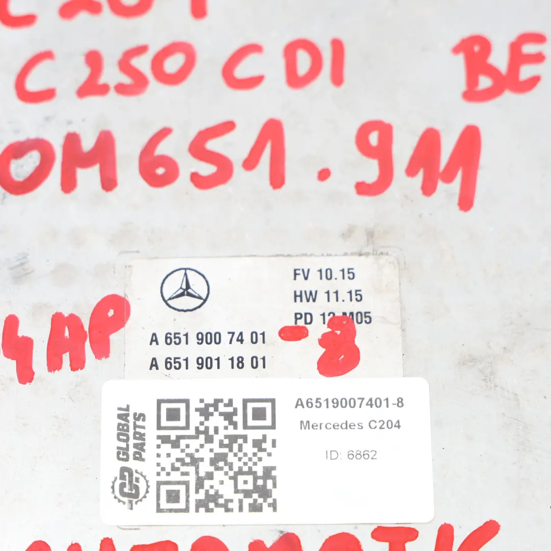 Mercedes C204 C250CDI OM651.911 204HP BlueEFFICIENCY Engine ECU Unit - SKU A6519007401-8 - Part number A6519007401