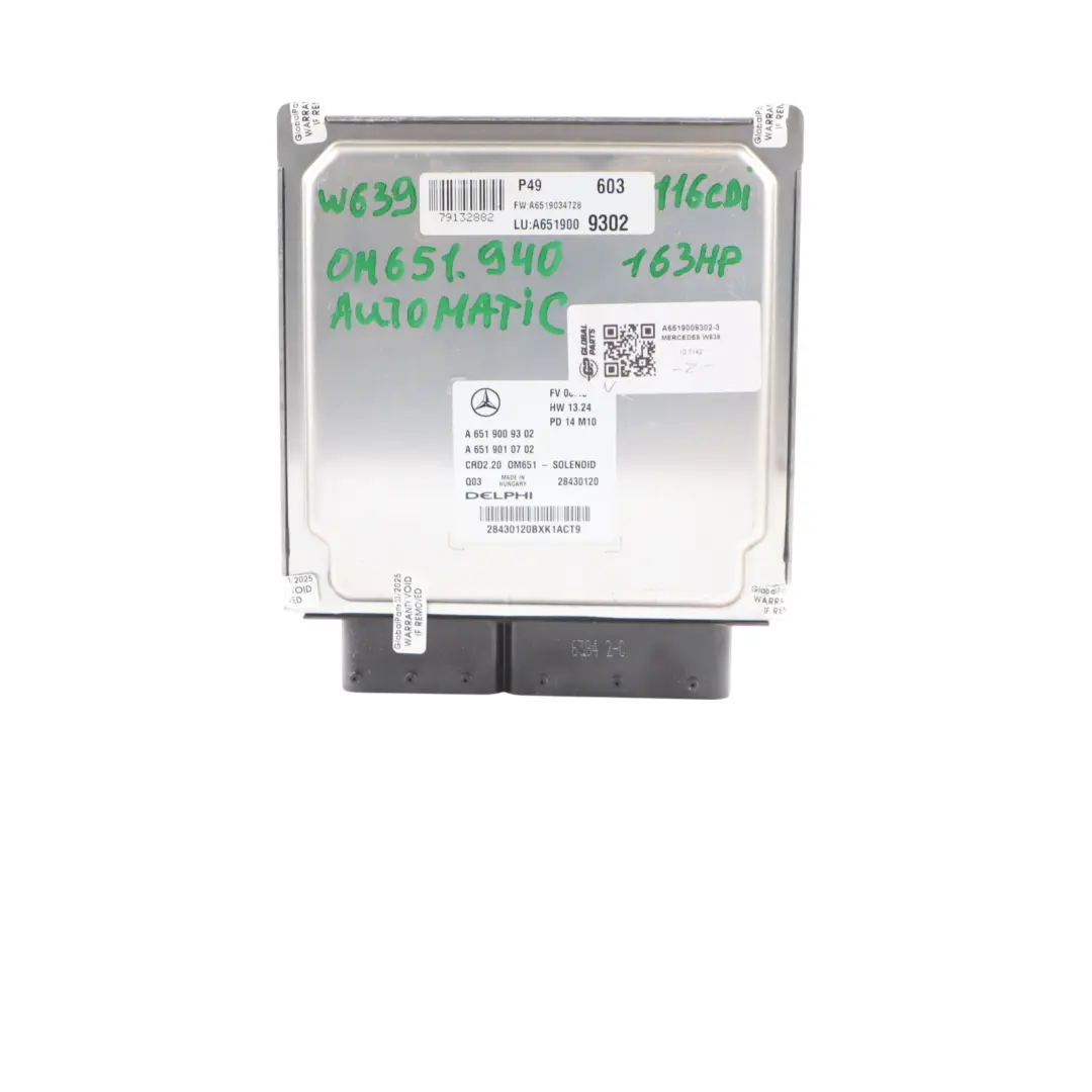 OM651.940 163HP 116 CDI Engine Unit ECU Kit Automatic to Mercedes W639 with Part number A6519009302 Mercedes W639 OM651.940 163HP 116 CDI Engine Unit ECU Kit Automatic - SKU A6519009302-3 - Part number A6519009302