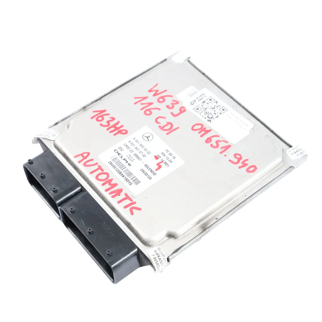 651.940 163HP Engine Module ECU Kit Key Lock to Mercedes W639 116 CDI with Part number A6519009302 Mercedes W639 116 CDI 651.940 163HP Engine Module ECU Kit Key Lock - SKU A6519009302-4 - Part number A6519009302