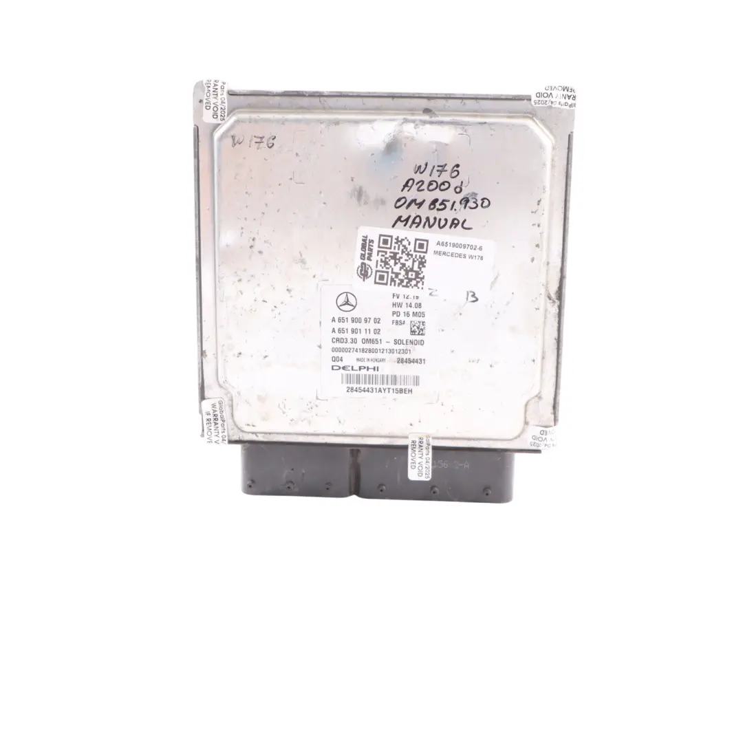 A200d OM651.930 136HP Centralina Motore Manuale per Mercedes W176 W246 con numero di parte A6519009702 Mercedes W176 W246 A200d OM651.930 136HP Centralina Motore Manuale - SKU A6519009702-6 - Numero di parte A6519009702