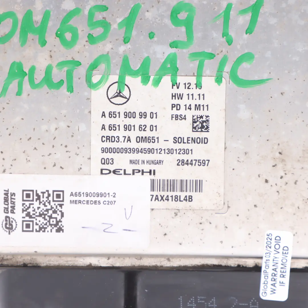 Mercedes C207 E220CDI BlueTec 170HP OM651.924 Engine Unit ECU Set - SKU A6519009901-2 - Part number A6519009901