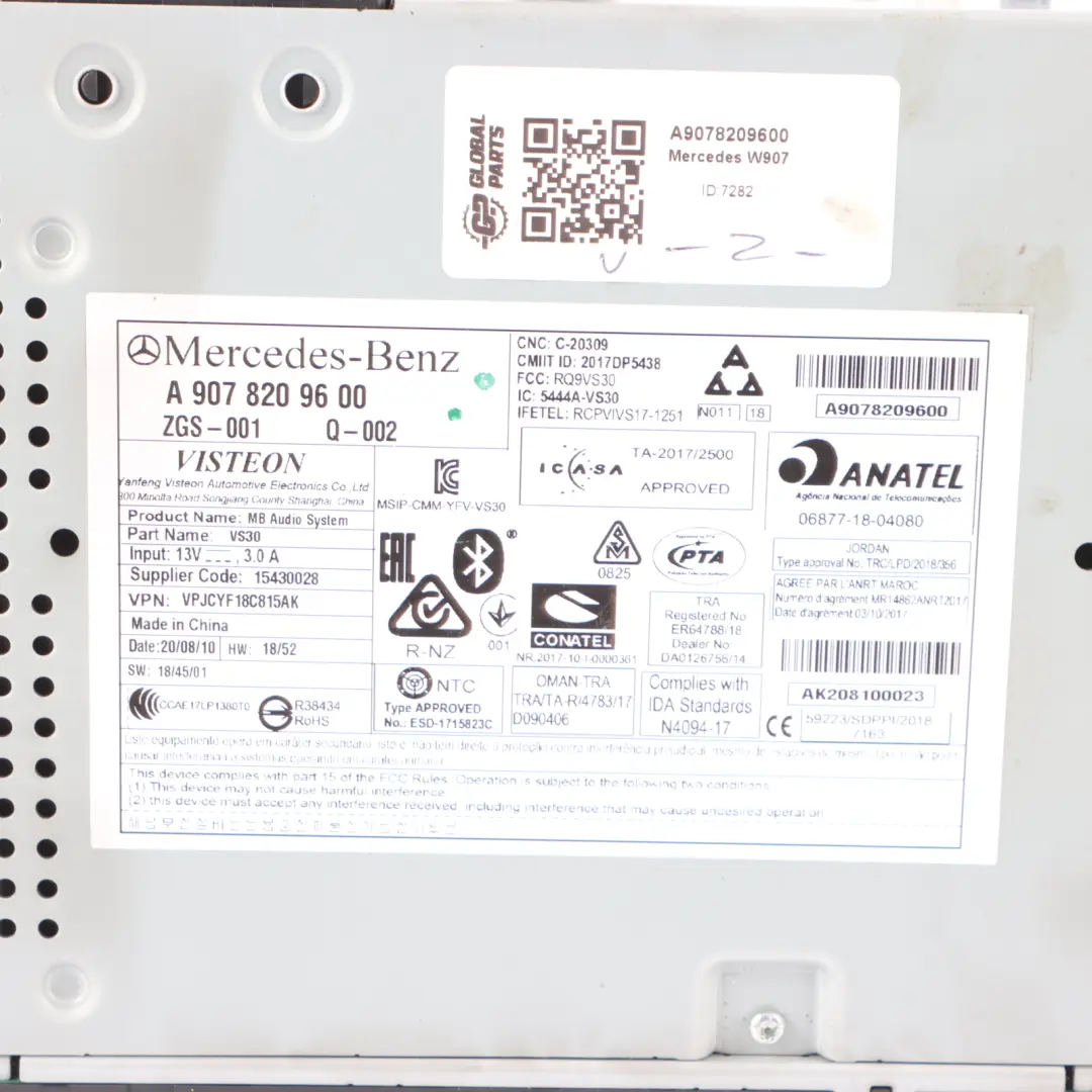 W907 L2H2 Unité De Tête De Lecteur Radio Électrique pour Mercedes à propos du numéro de pièce A9078209600 Mercedes W907 L2H2 Unité De Tête De Lecteur Radio Électrique - SKU A9078209600 - Numéro de pièce A9078209600