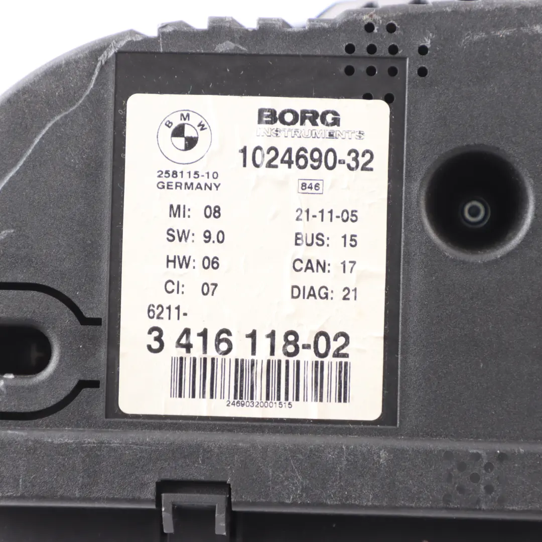 Instrument Cluster Speedo Clocks to BMW X3 E83 Diesel Automatic with Part number 3416118 BMW X3 E83 Diesel Automatic Instrument Cluster Speedo Clocks - SKU RHD-3416118-1 - Part number 3416118