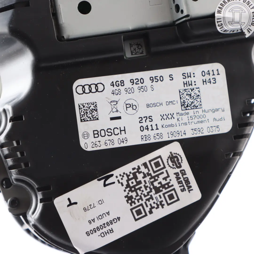 Instrument Cluster Speedometer Clocks Automatic to Audi A6 C7 Diesel with Part number 4G8920950S Audi A6 C7 Diesel Instrument Cluster Speedometer Clocks Automatic - SKU RHD-4G8920950S - Part number 4G8920950S