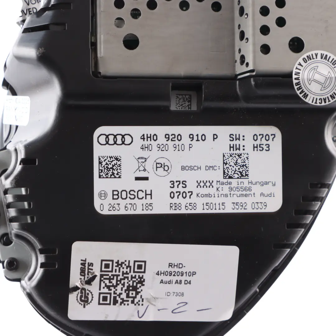 Instrument Cluster Speedometer Automatic Gearbox to Audi A8 4H 3.0 TDI with Part number 4H0920910P Audi A8 4H 3.0 TDI Instrument Cluster Speedometer Automatic Gearbox - SKU RHD-4H0920910P - Part number 4H0920910P