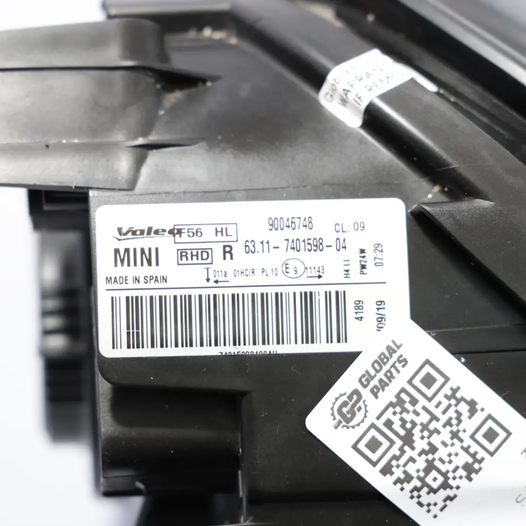 Headlight Headlamp Front Lamp Light Right O/S to Mini Cooper F55 F56 F57 with Part number 7401598 Mini Cooper F55 F56 F57 Headlight Headlamp Front Lamp Light Right O/S - SKU RHD-7401598-2 - Part number 7401598