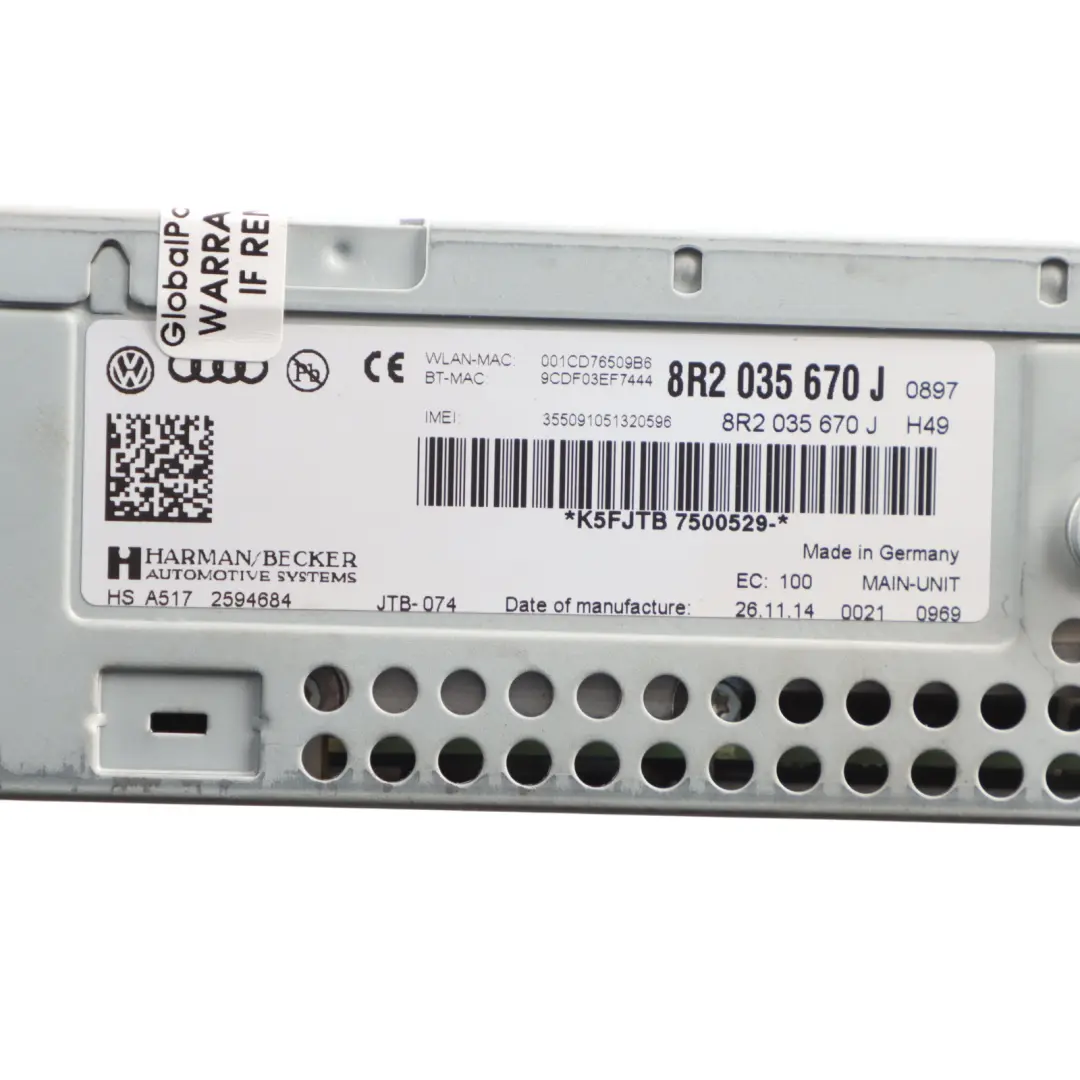 MMI Music Stereo Radio CD Player Head Unit to Audi Q5 8R with Part number 8R2035670J Audi Q5 8R MMI Music Stereo Radio CD Player Head Unit - SKU RHD-8R2035670J - Part number 8R2035670J