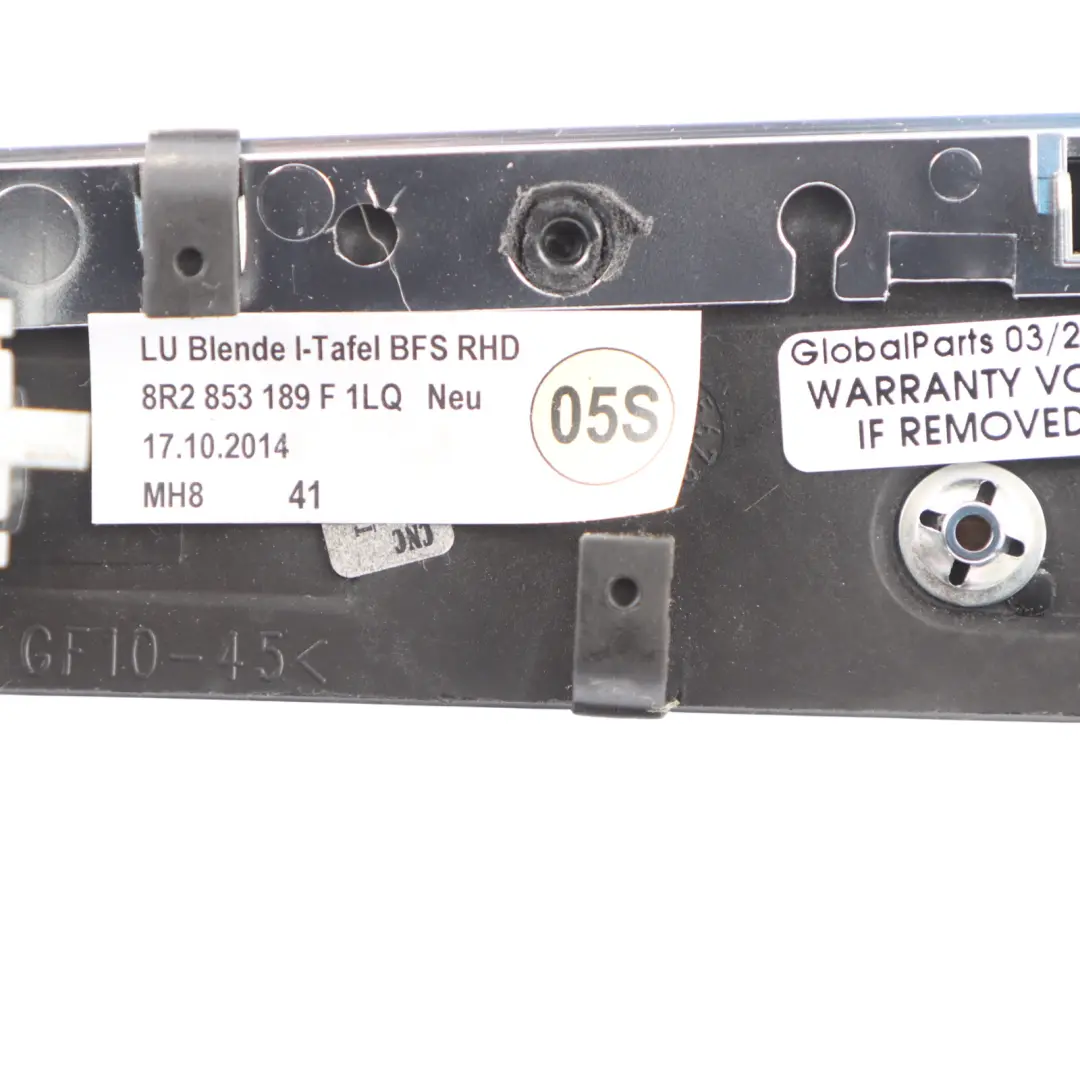 Audi Q5 8R Front Dashboard Panel Trim Cover Quattro Badge High Gloss - SKU RHD-8R2853189F - Part number 8R2853189F