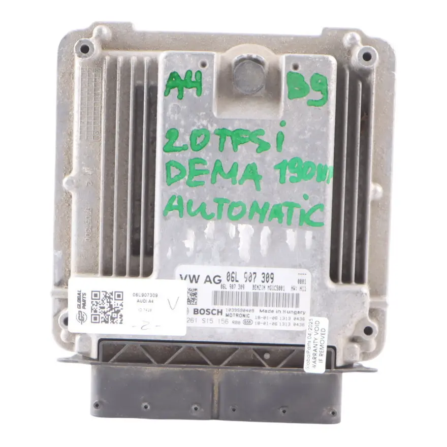 DEMA 190HP Engine Control Unit ECU Automatic to Audi A4 B9 2.0 TFSI with Part number 06L907309 Audi A4 B9 2.0 TFSI DEMA 190HP Engine Control Unit ECU Automatic - SKU 06L907309 - Part number 06L907309