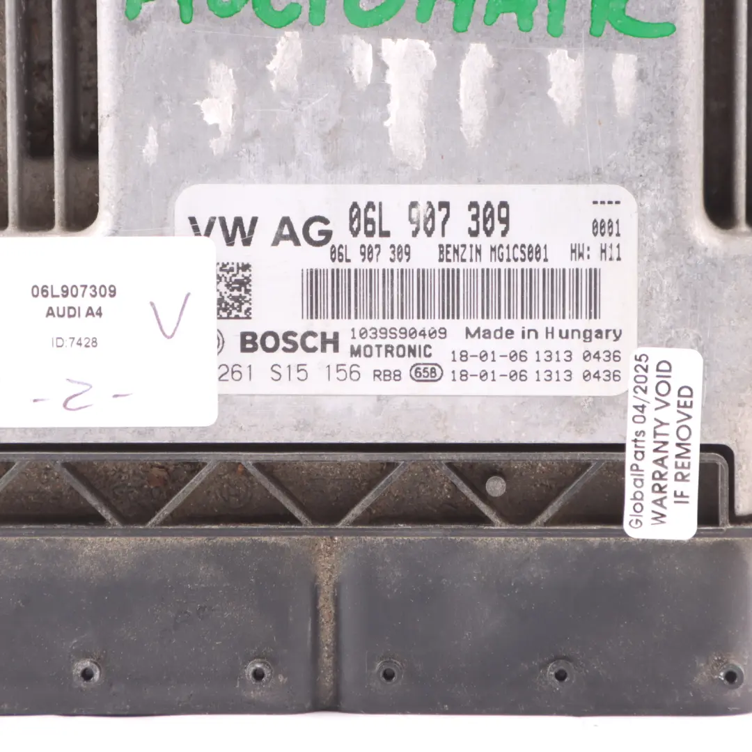 Audi A4 B9 2.0 TFSI DEMA 190HP Unidad Control Motor ECU Automático - SKU 06L907309 - Número de pieza 06L907309
