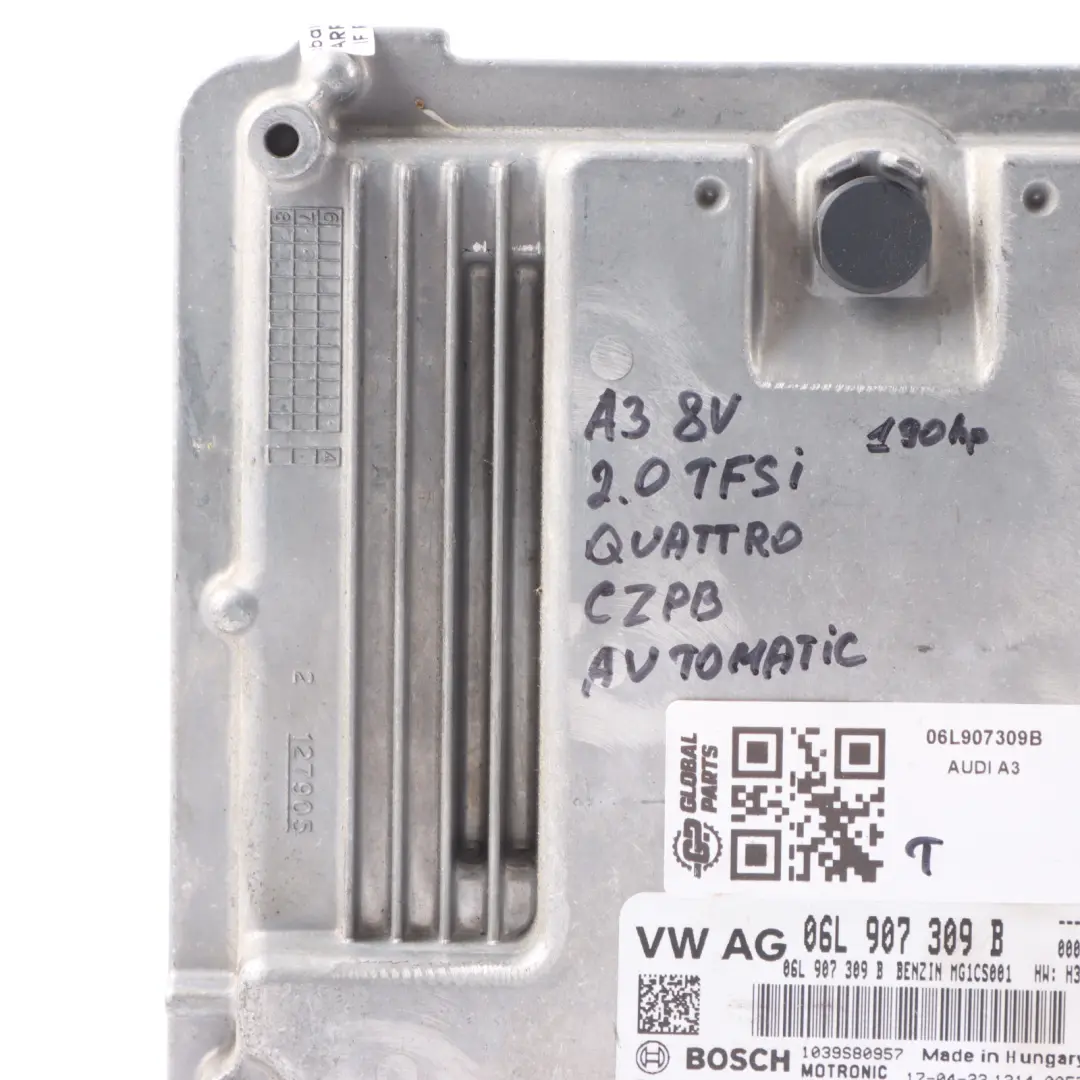 CZPB 190HP Engine Control ECU Automatic to Audi A3 8V 2.0 TFSI Quattro with Part number 06L907309B Audi A3 8V 2.0 TFSI Quattro CZPB 190HP Engine Control ECU Automatic - SKU 06L907309B - Part number 06L907309B