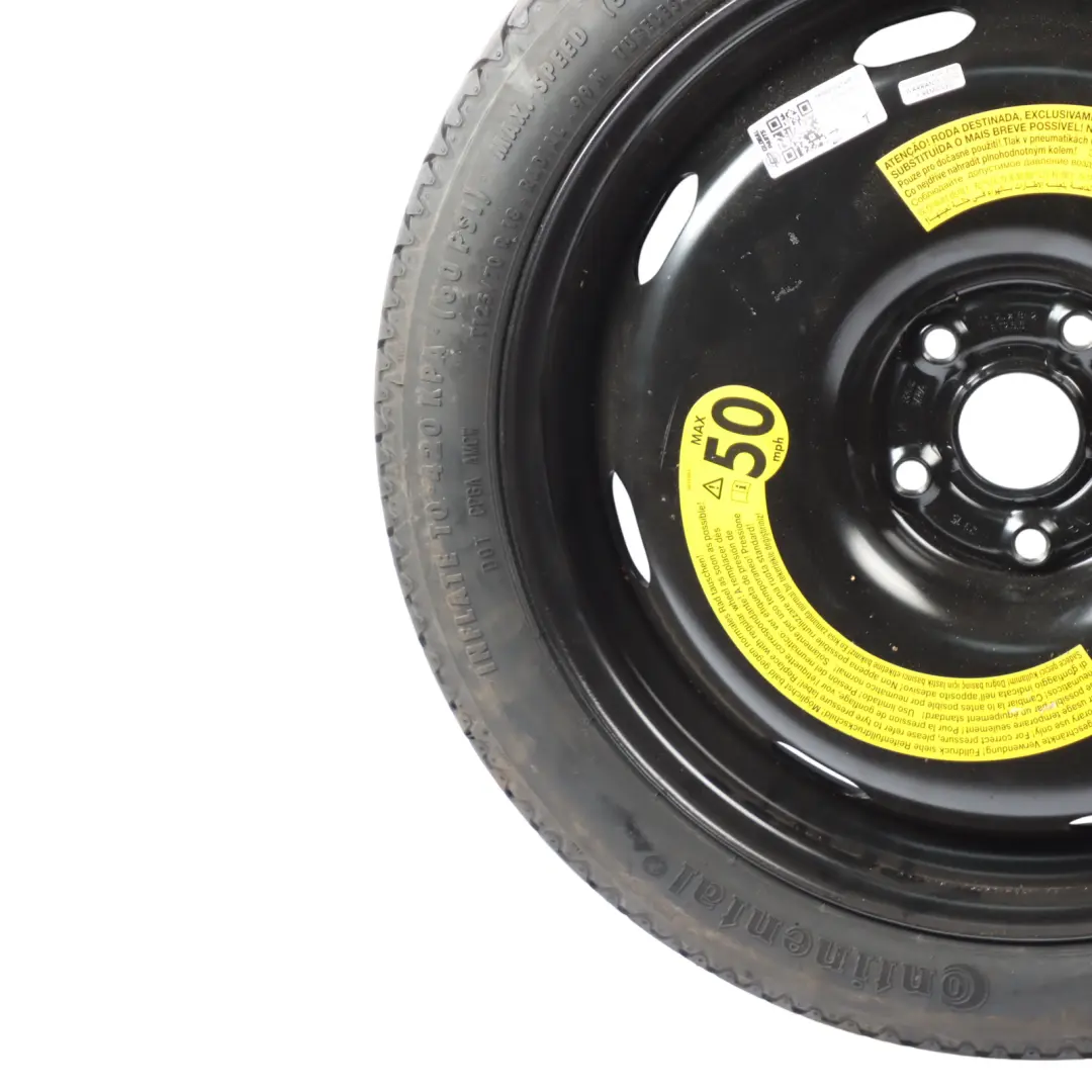 Spare Wheel Steel R18 3,5J Tyre 125/70 to VW Volkswagen Golf VI Compact with Part number 1K0601027AP VW Volkswagen Golf VI Compact Spare Wheel Steel R18 3,5J Tyre 125/70 - SKU 1K0601027AP-1 - Part number 1K0601027AP