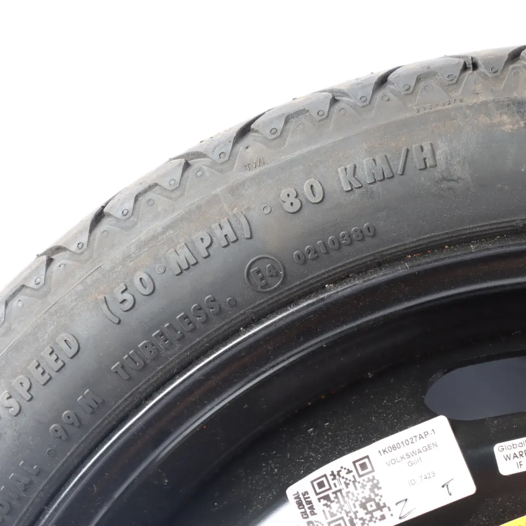 Spare Wheel Steel R18 3,5J Tyre 125/70 to VW Volkswagen Golf VI Compact with Part number 1K0601027AP VW Volkswagen Golf VI Compact Spare Wheel Steel R18 3,5J Tyre 125/70 - SKU 1K0601027AP-1 - Part number 1K0601027AP