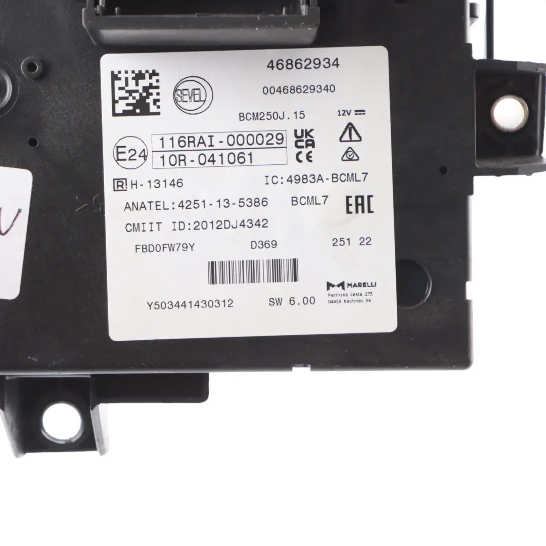  Citroen Relay III Body Control Module BCM BSI Unit Fuse Box - SKU 46862934 - Part number 46862934